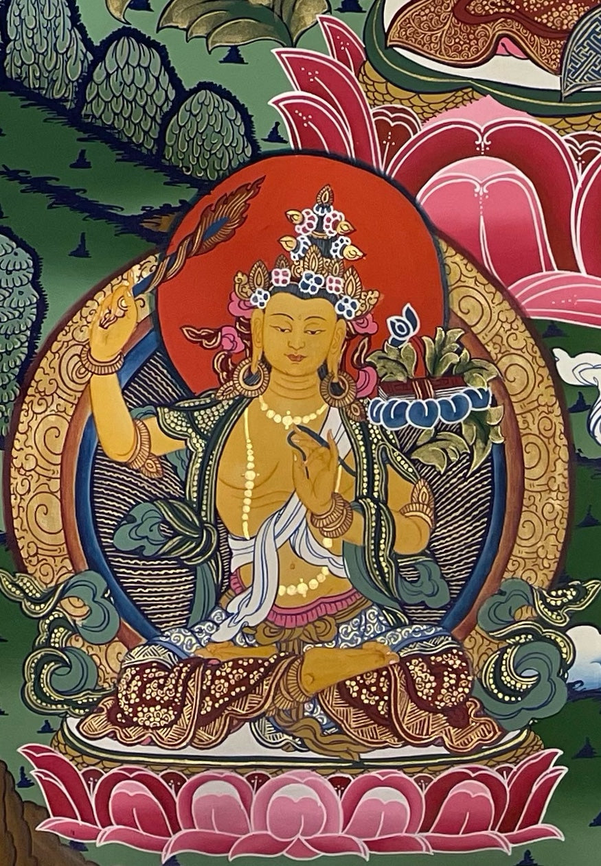 Chenrezig thangka, detail: bottom-left corner