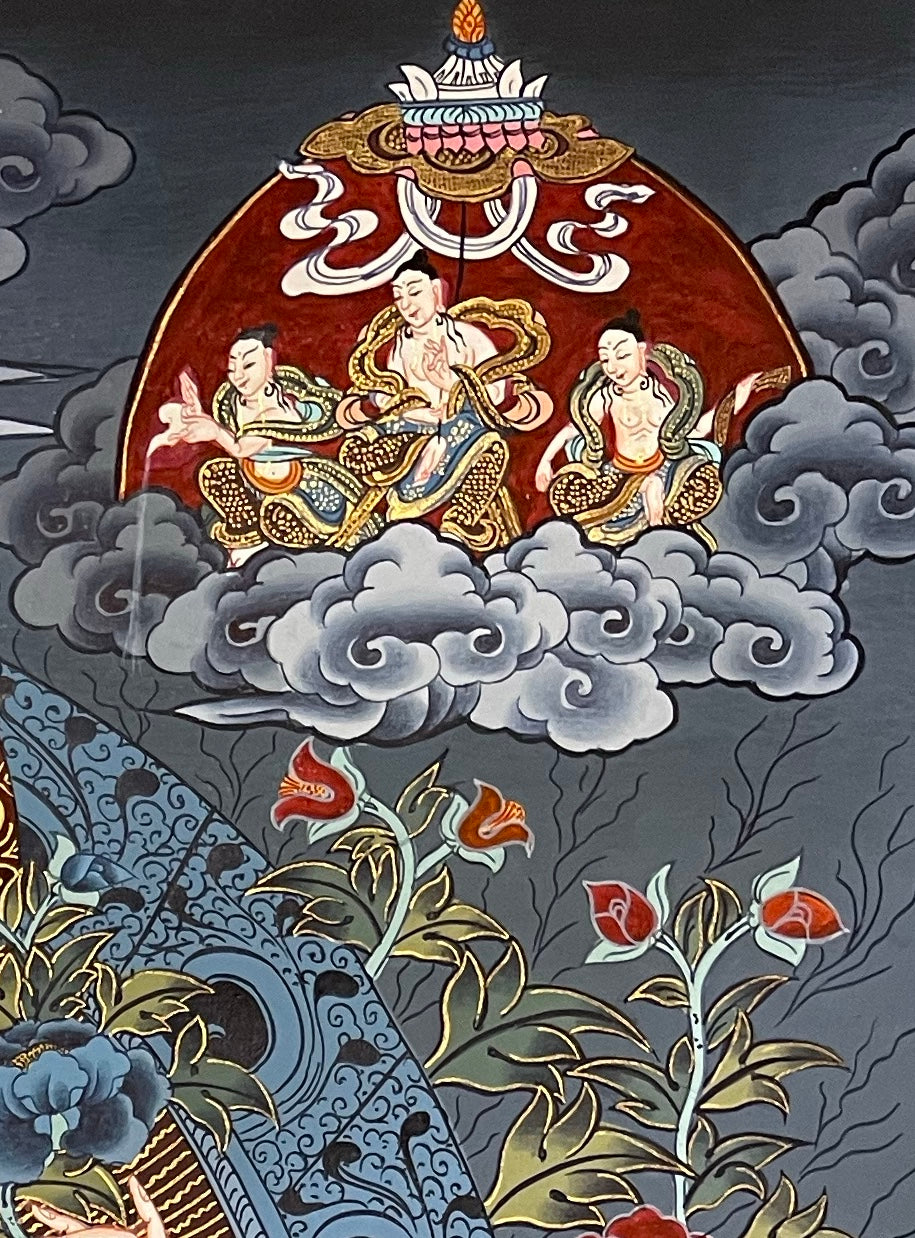 Chenrezig thangka, detail: top-right corner