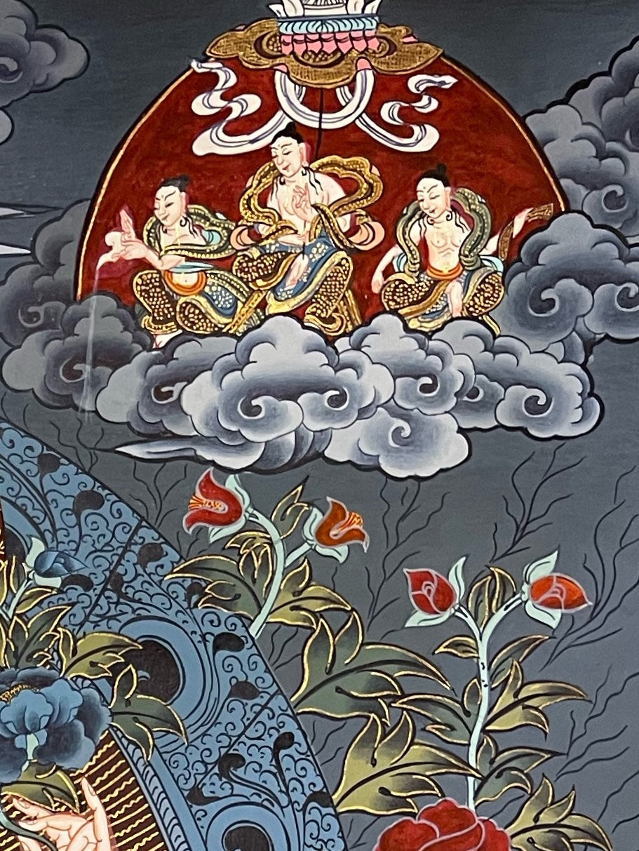 Chenrezig thangka, detail: top-right corner