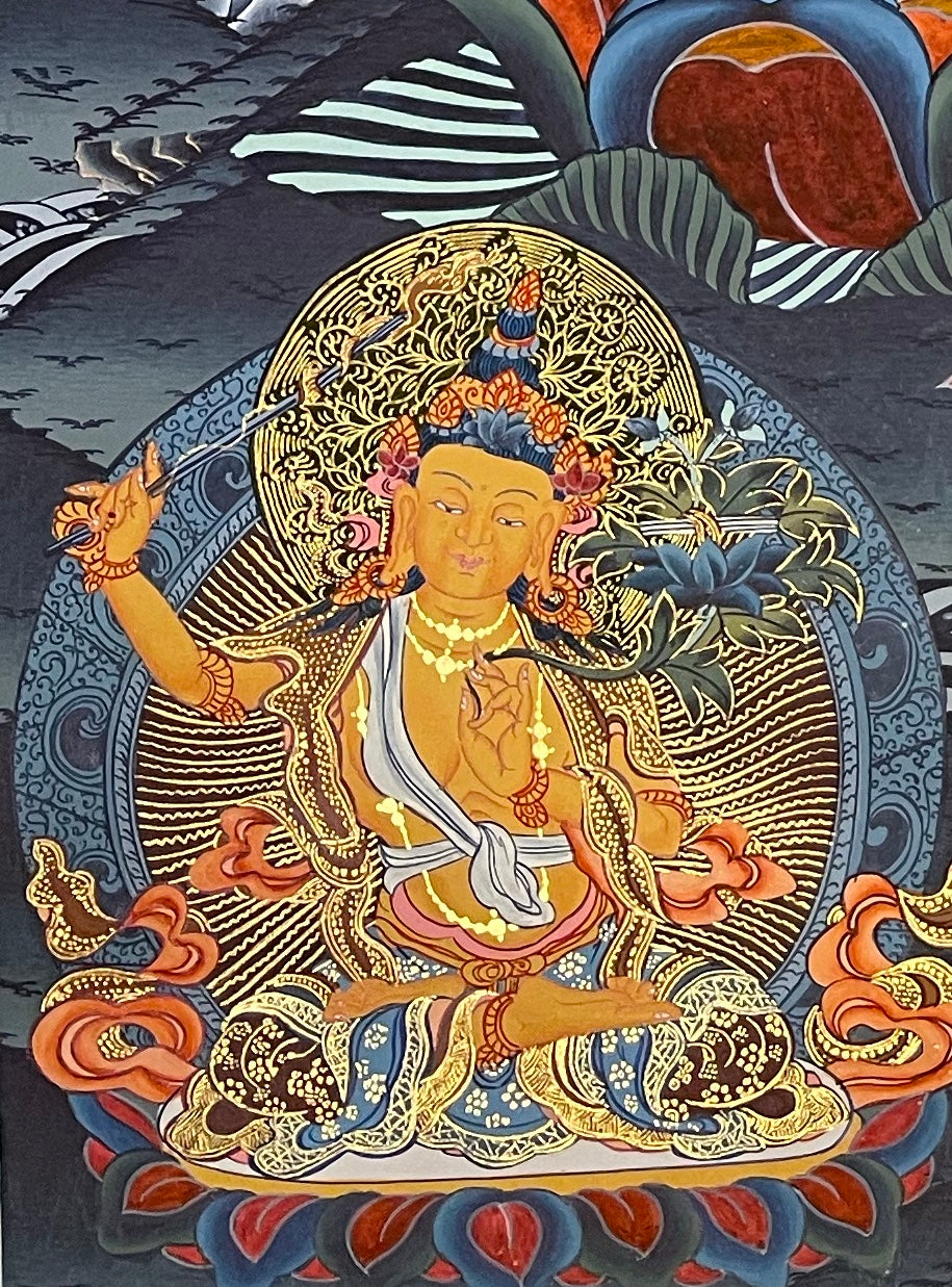 Chenrezig thangka, detail: bottom-left corner