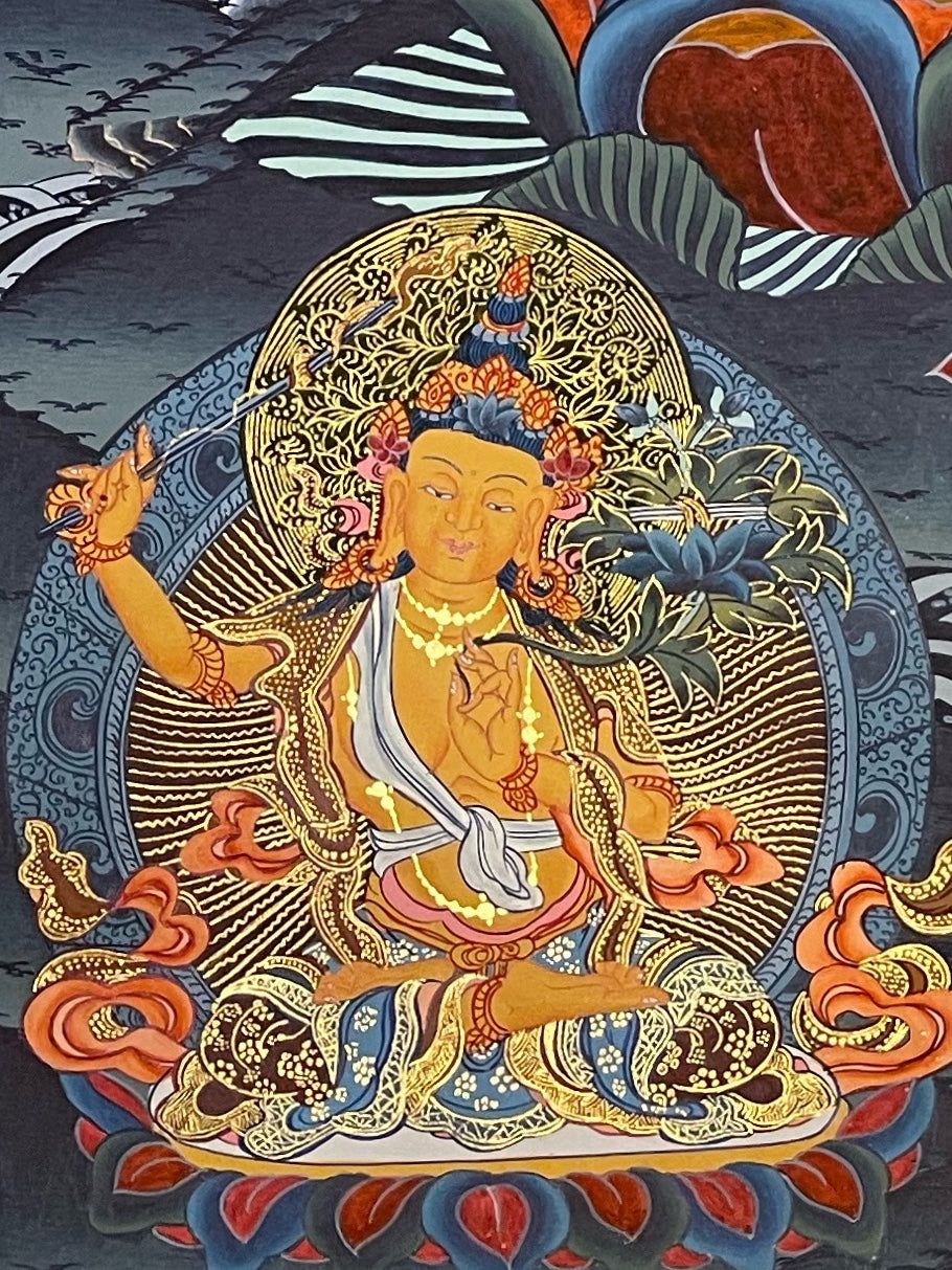 Chenrezig thangka, detail: bottom-left corner