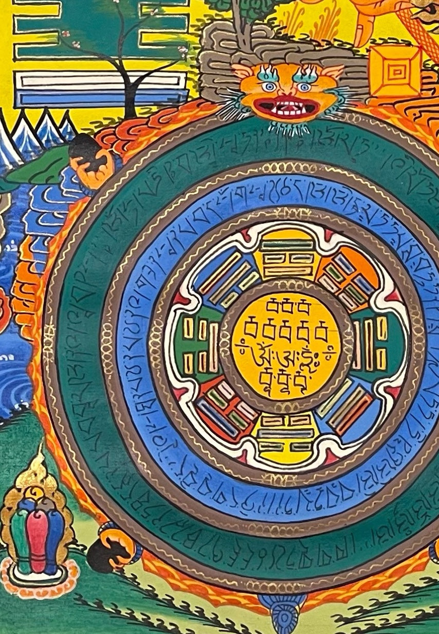 Tibetan Astrology Calendar thangka, detail: bottom-left corner