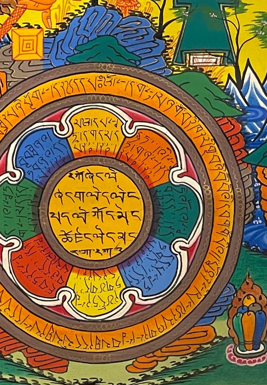 Tibetan Astrology Calendar thangka, detail: bottom-right corner
