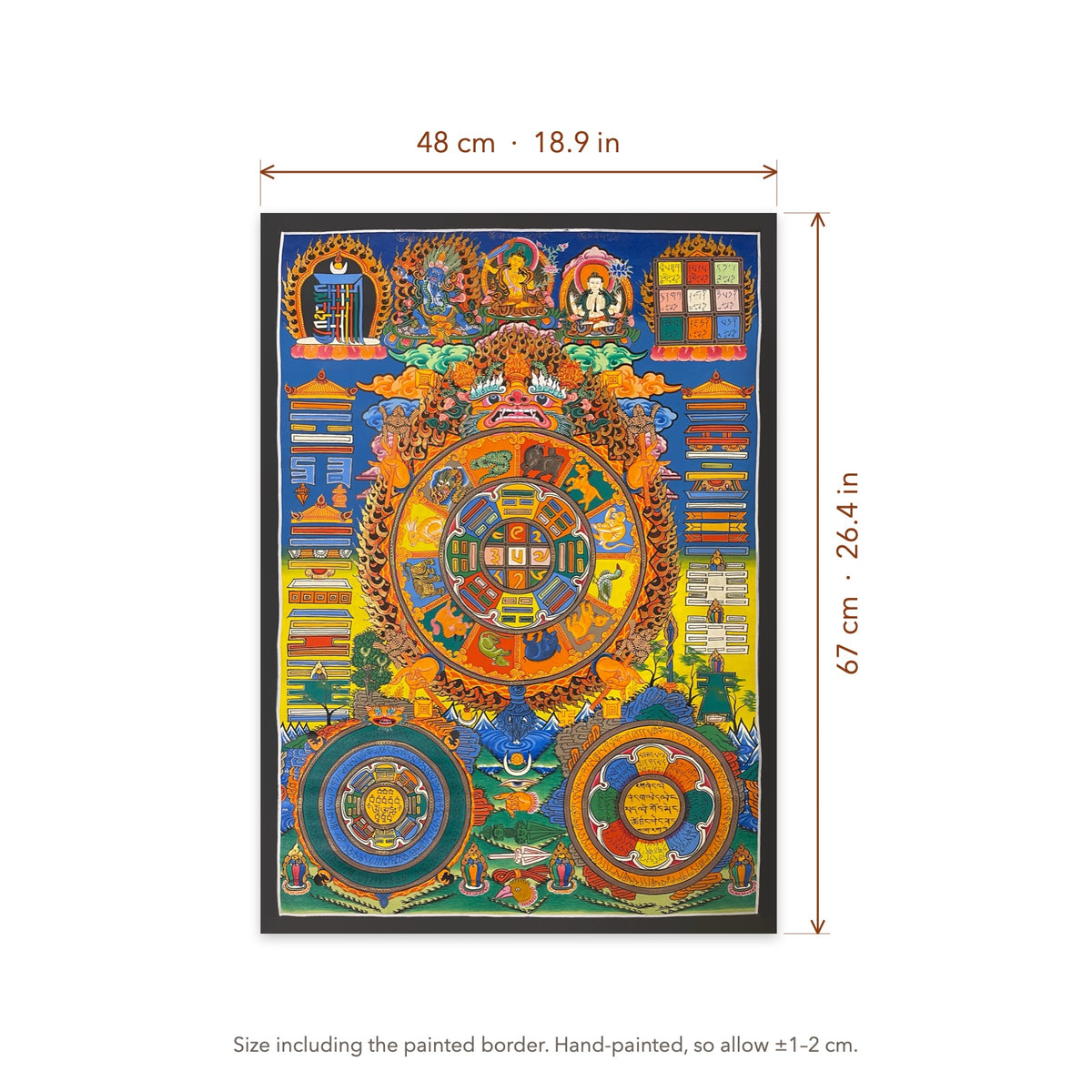 Size diagram: 48 × 67 cm (18.9 × 26.4 in), including the painted border