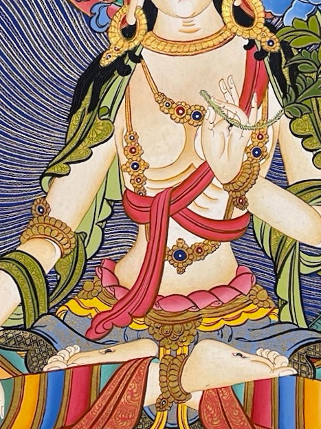 White Tara thangka, detail: centre