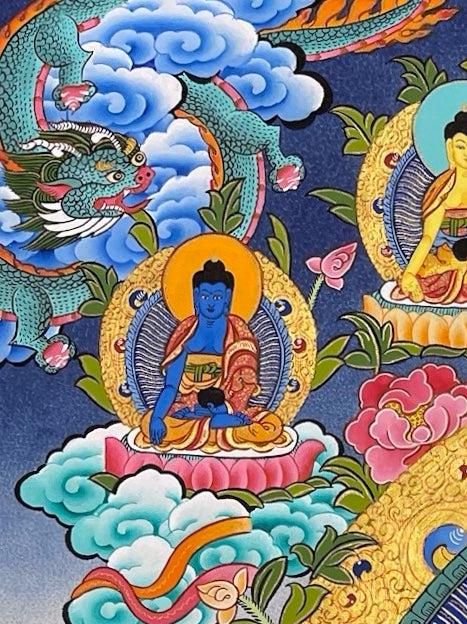 White Tara thangka, detail: top-left corner