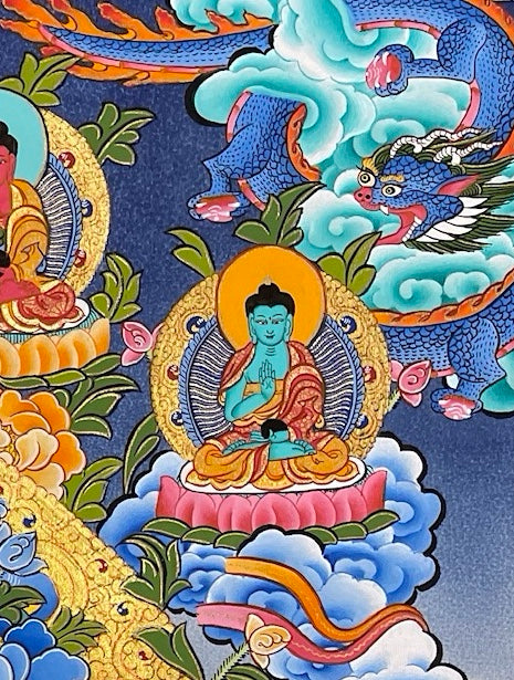 White Tara thangka, detail: top-right corner