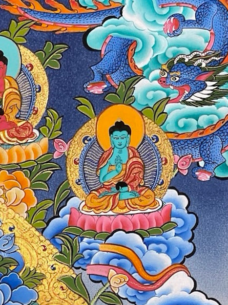 White Tara thangka, detail: top-right corner
