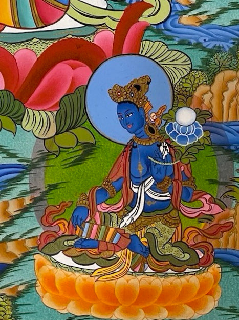 White Tara thangka, detail: bottom-right corner