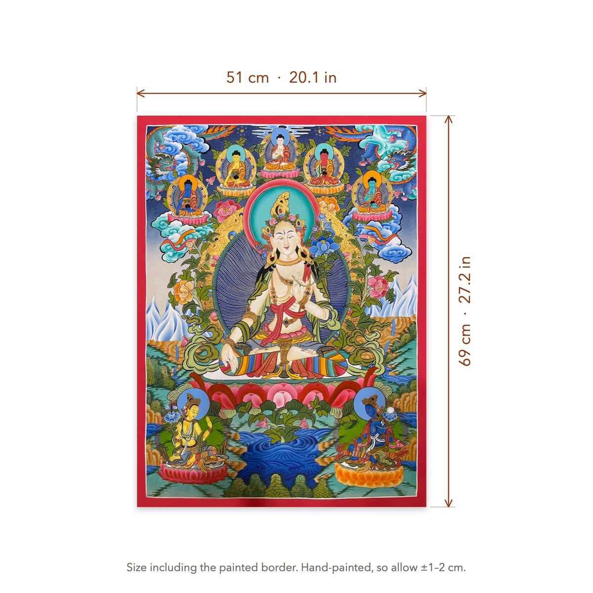Size diagram: 51 × 69 cm (20.1 × 27.2 in), including the painted border
