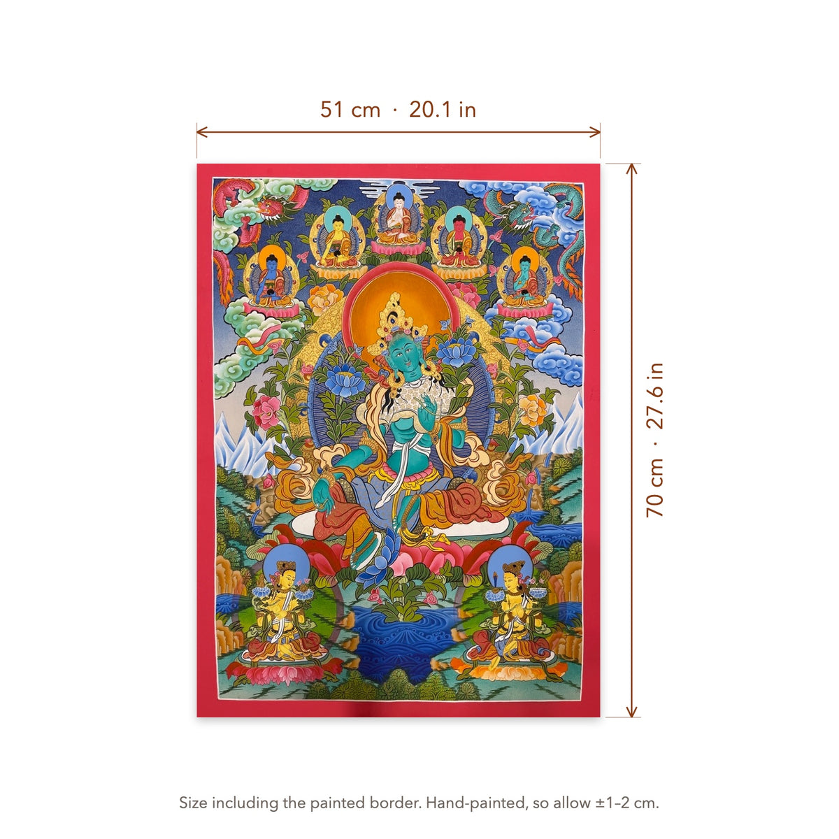 Size diagram: 51 × 70 cm (20.1 × 27.6 in), including the painted border