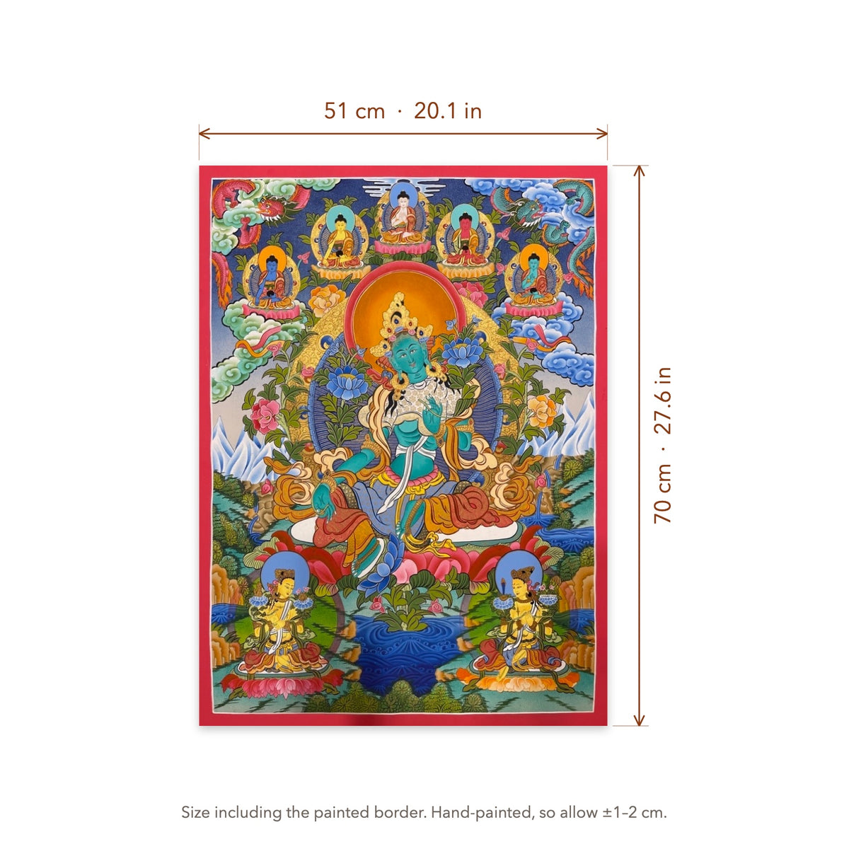 Size diagram: 51 × 70 cm (20.1 × 27.6 in), including the painted border