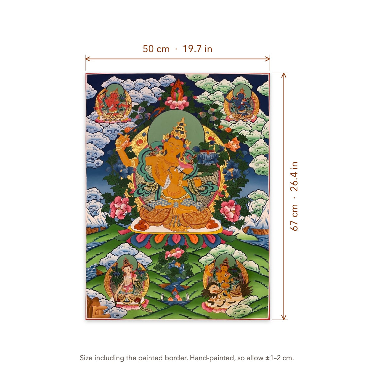 Size diagram: 50 × 67 cm (19.7 × 26.4 in), including the painted border