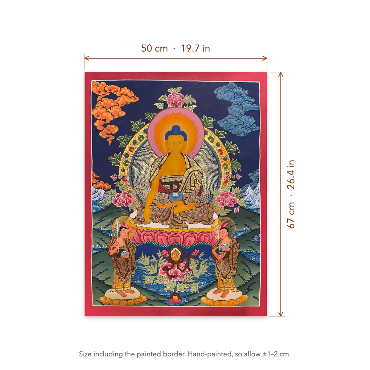 Size diagram: 50 × 67 cm (19.7 × 26.4 in), including the painted border
