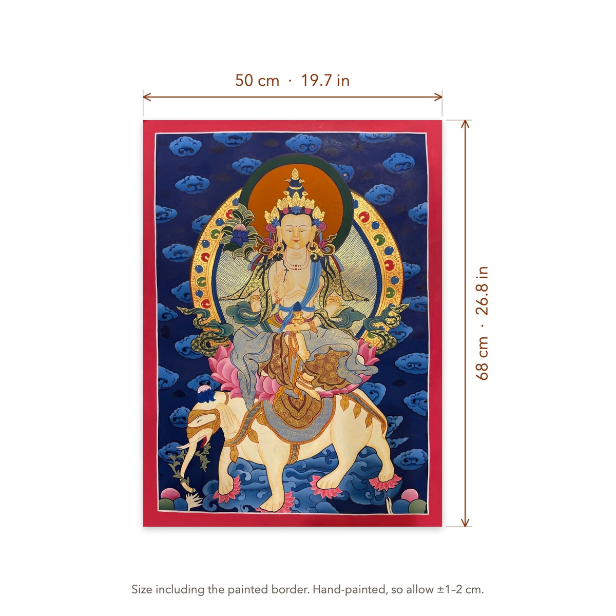 Size diagram: 50 × 68 cm (19.7 × 26.8 in), including the painted border