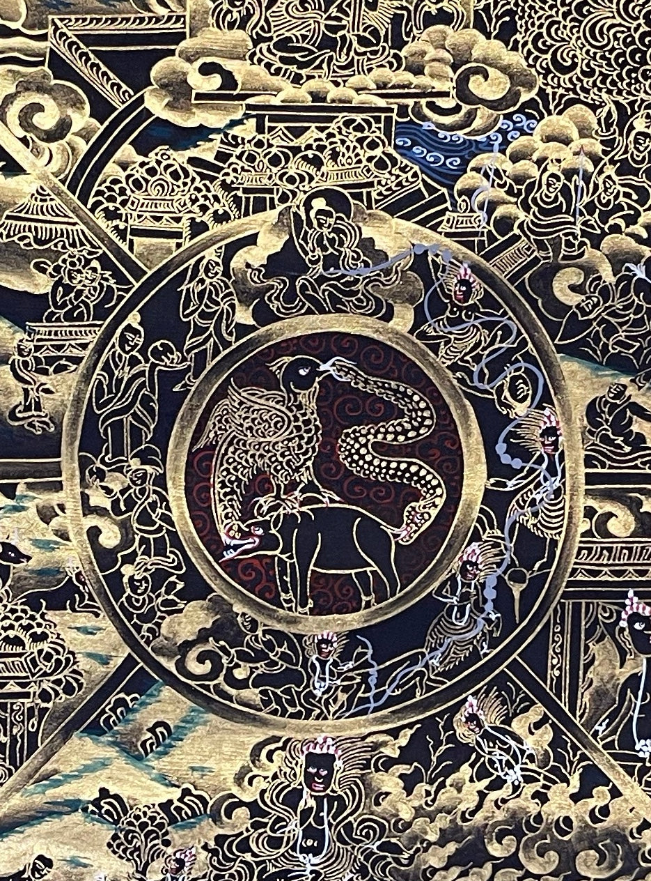 Wheel of Life thangka, detail: centre