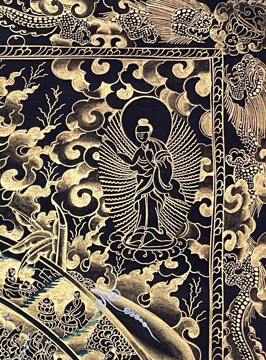 Wheel of Life thangka, detail: top-right corner