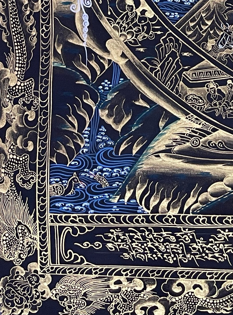 Wheel of Life thangka, detail: bottom-left corner