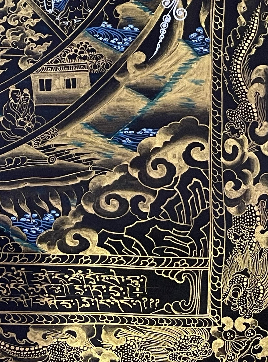 Wheel of Life thangka, detail: bottom-right corner