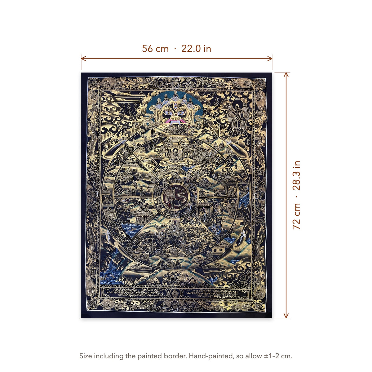 Size diagram: 56 × 72 cm (22.0 × 28.3 in), including the painted border