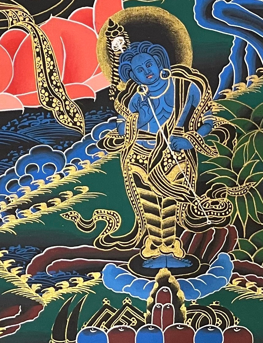 Green Tara thangka, detail: bottom-right corner
