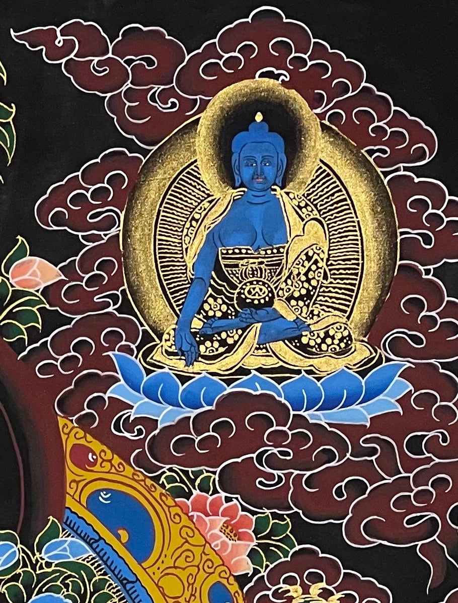 White Tara thangka, detail: top-right corner