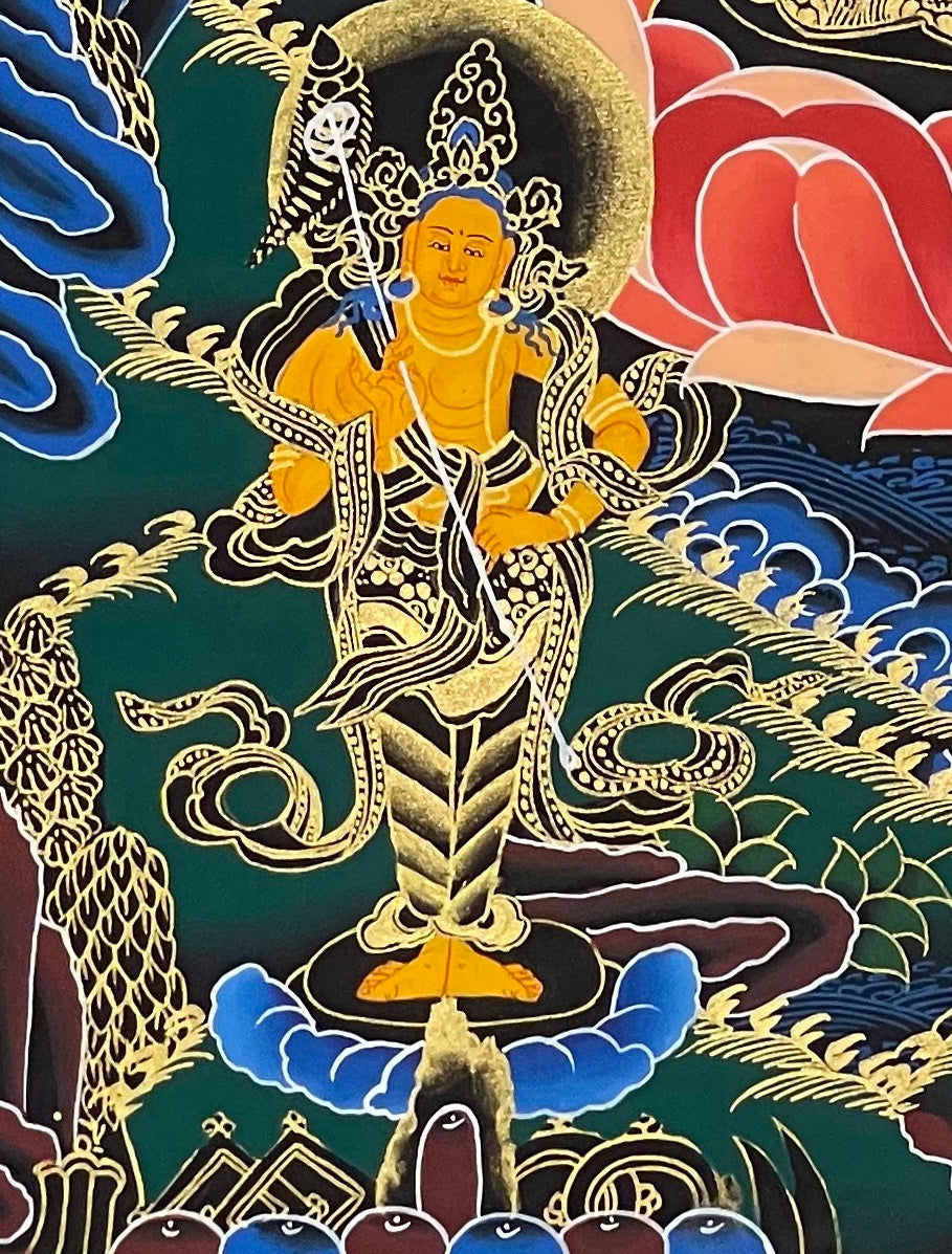 White Tara thangka, detail: bottom-left corner