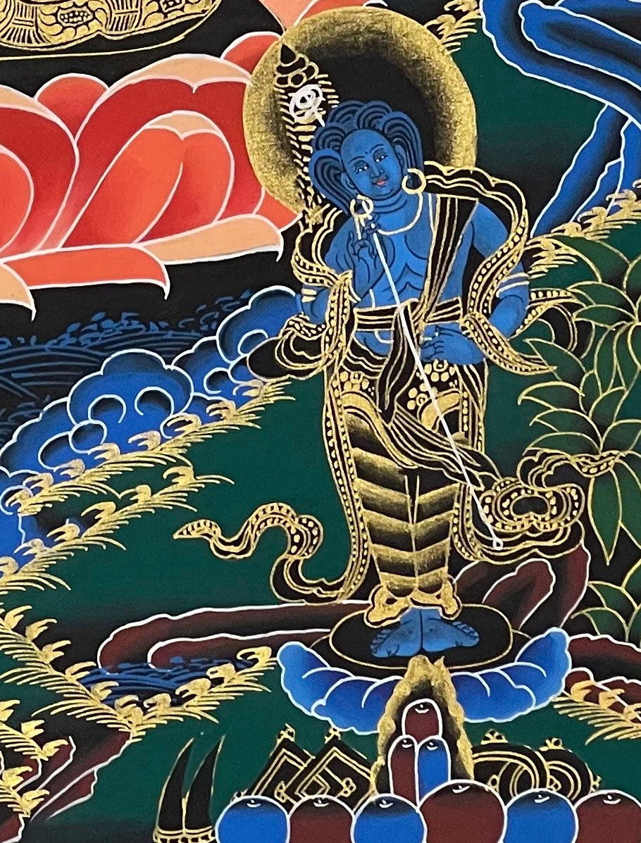 White Tara thangka, detail: bottom-right corner