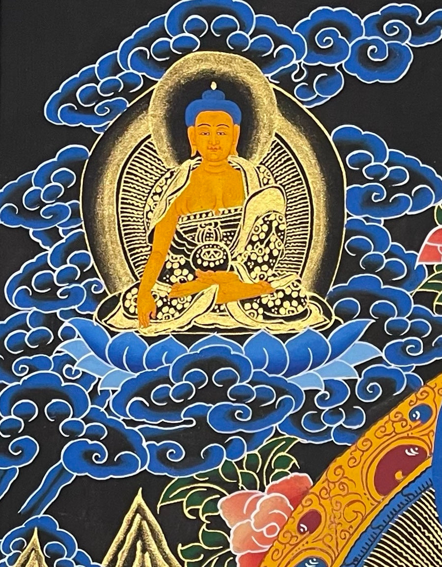 Chenrezig thangka, detail: top-left corner