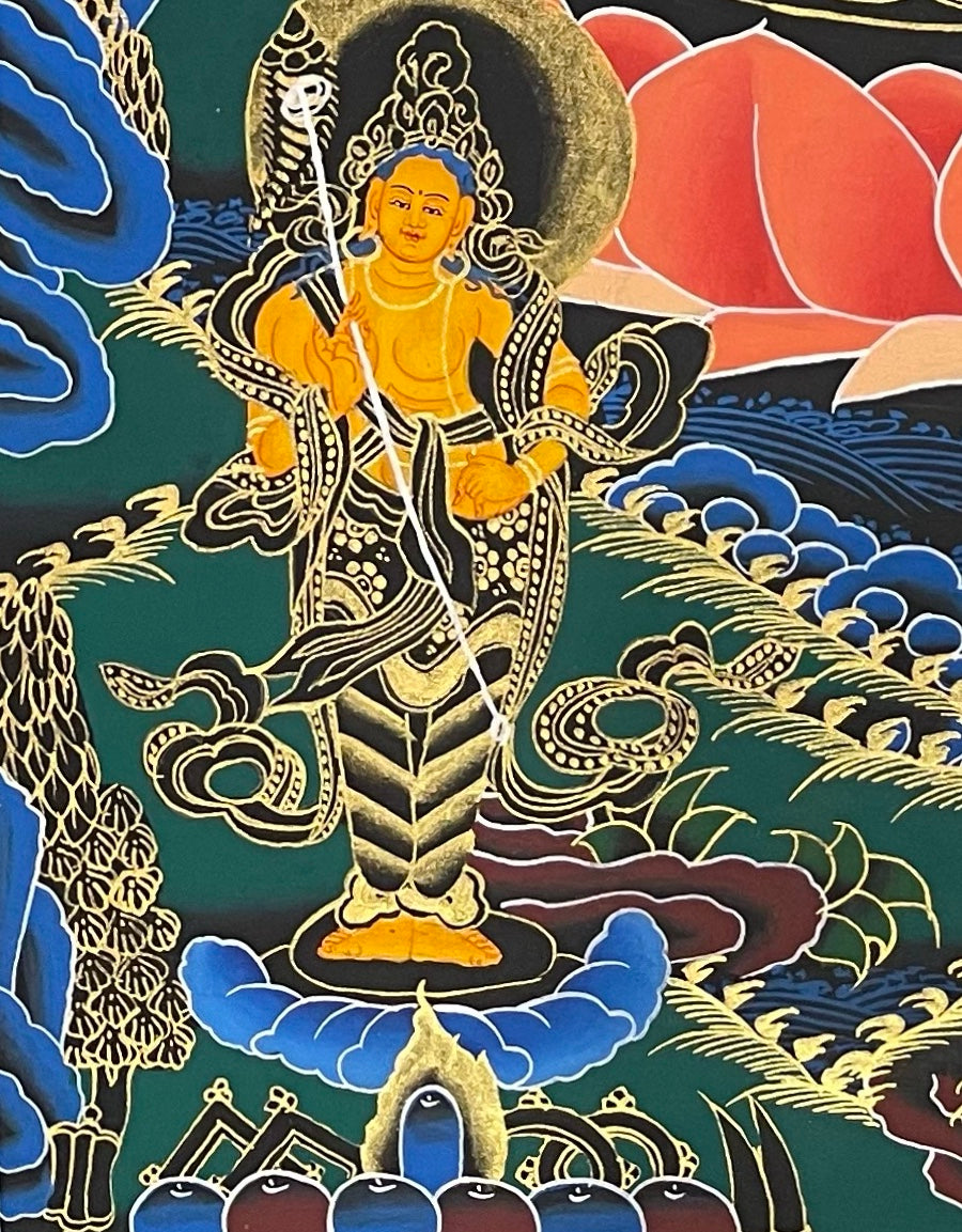 Chenrezig thangka, detail: bottom-left corner