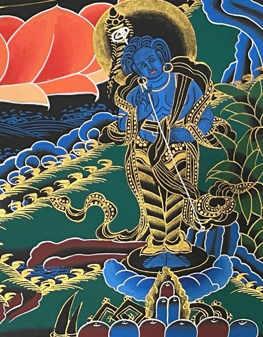 Chenrezig thangka, detail: bottom-right corner