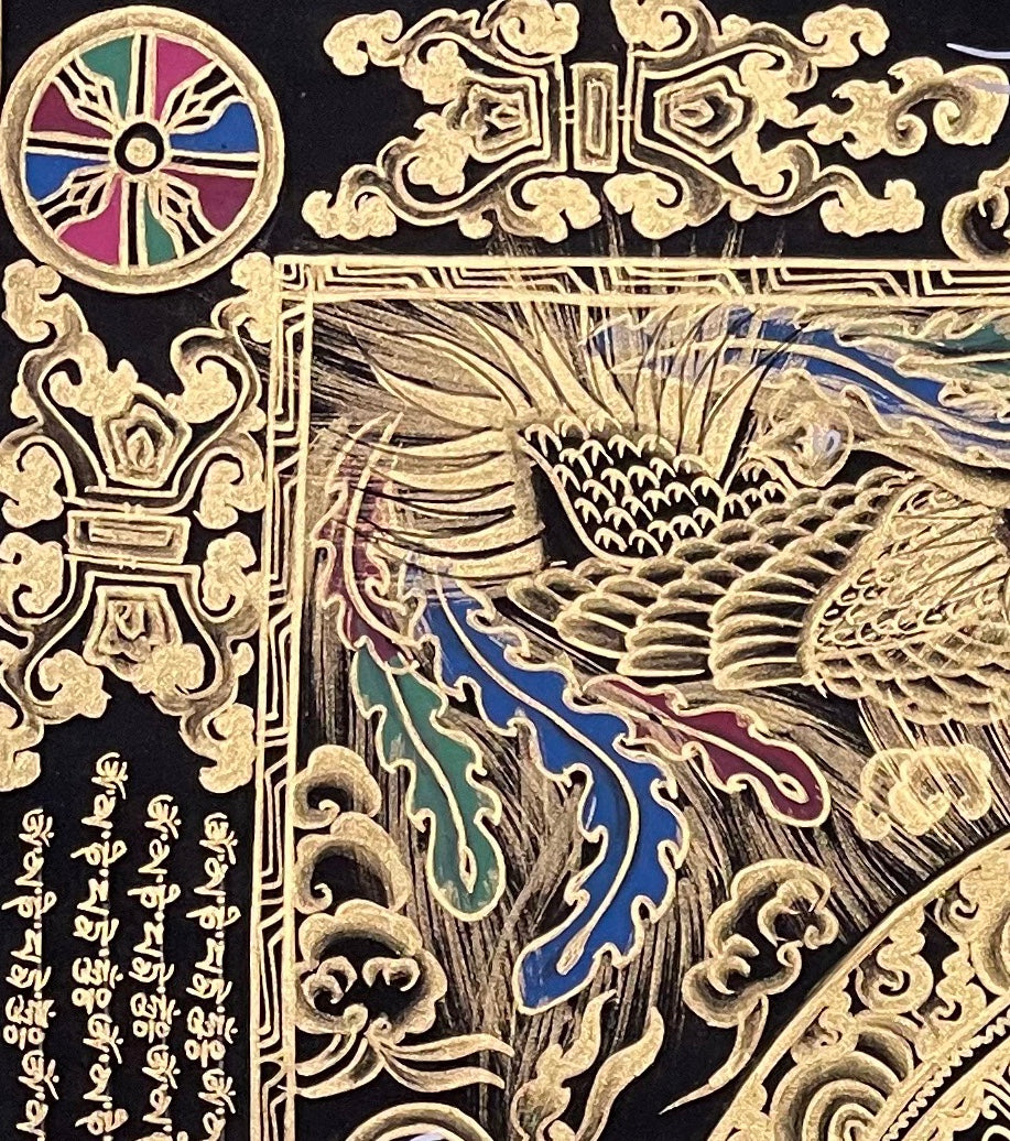Mantra Mandala thangka, detail: top-left corner