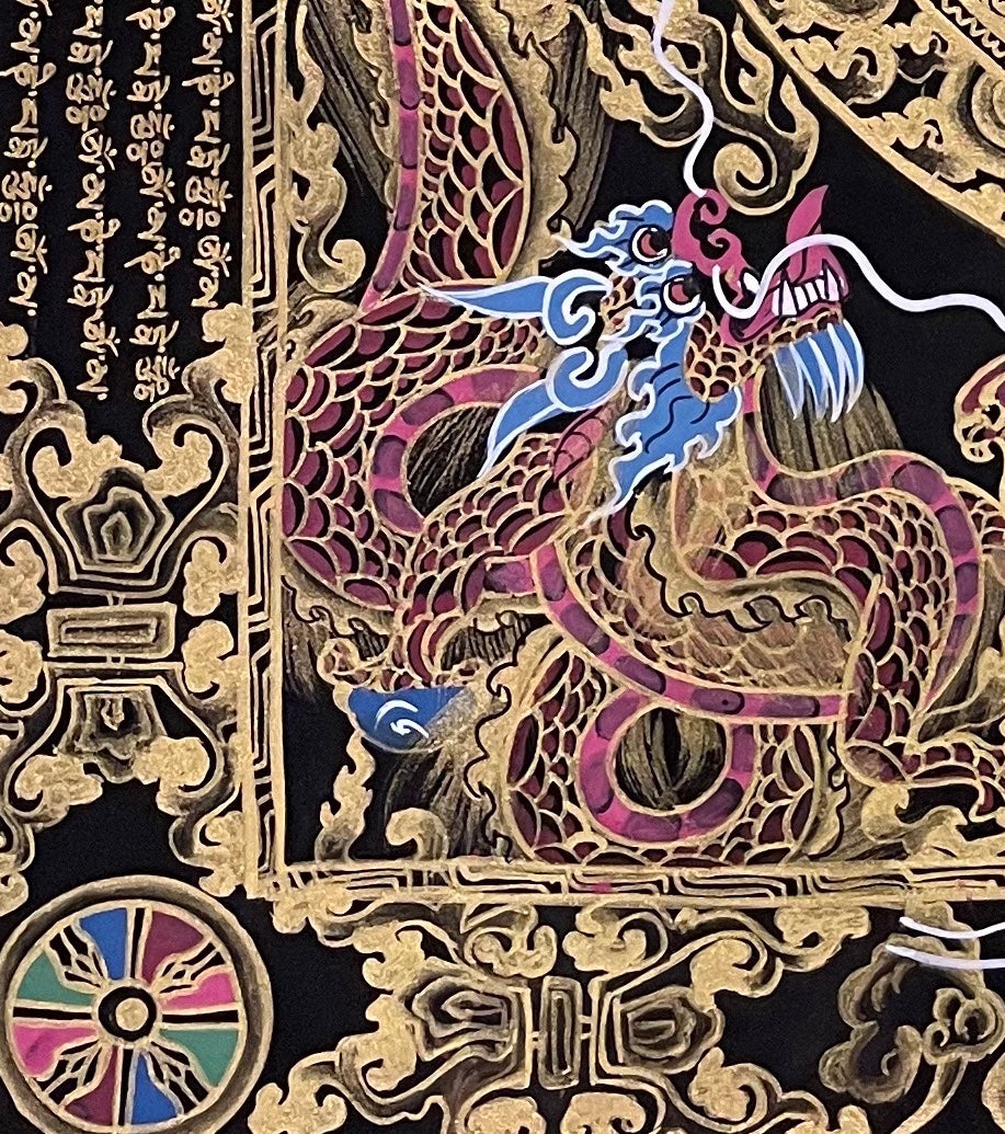 Mantra Mandala thangka, detail: bottom-left corner