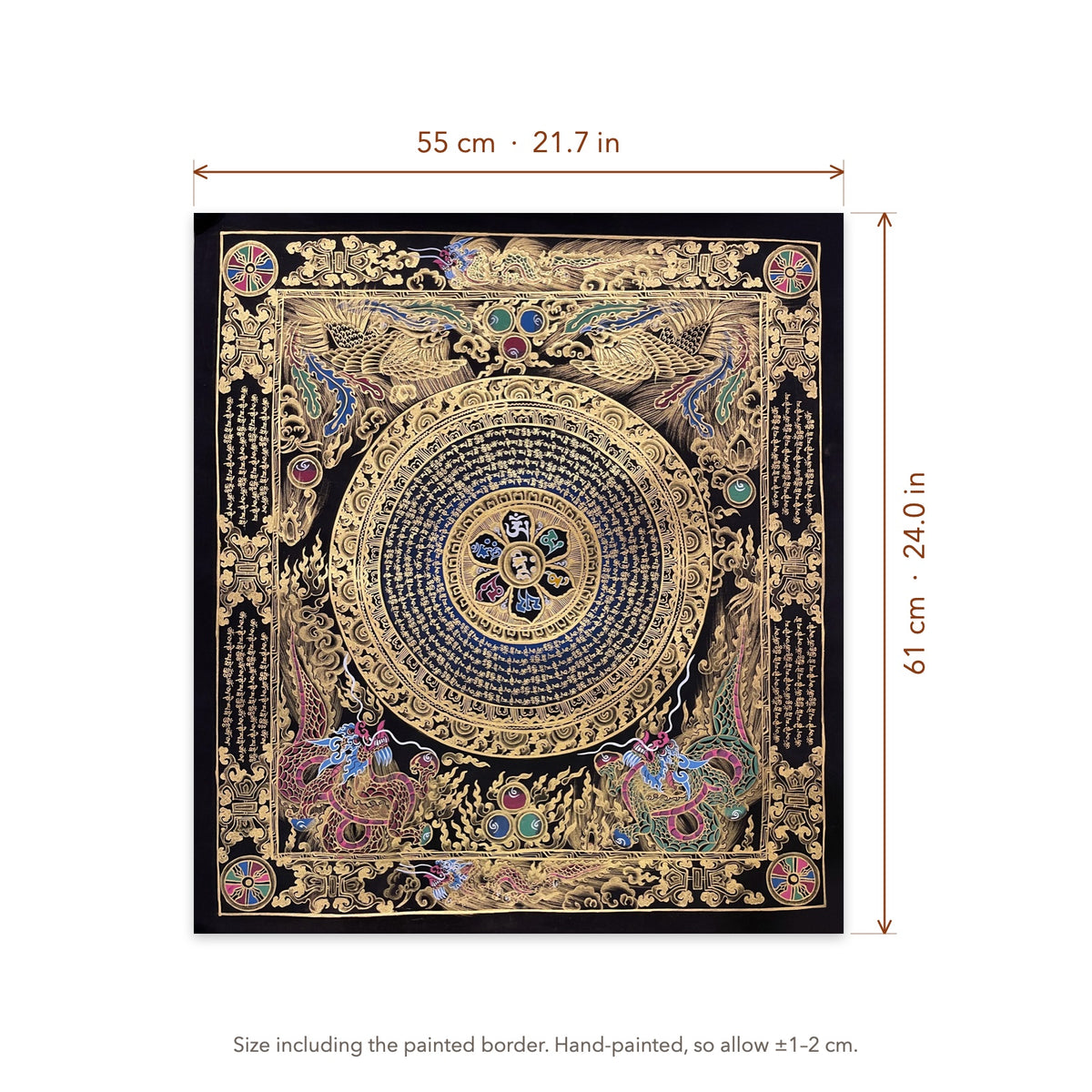Size diagram: 55 × 61 cm (21.7 × 24.0 in), including the painted border
