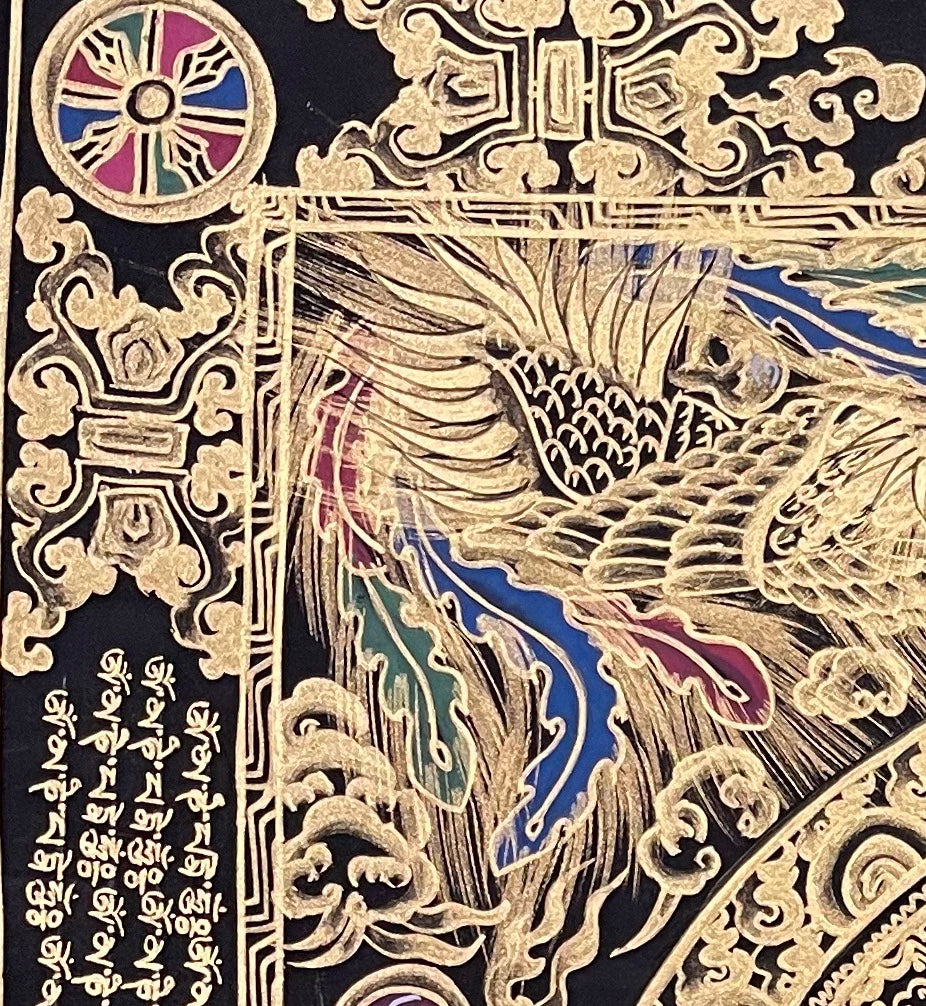 Mantra Mandala thangka, detail: top-left corner