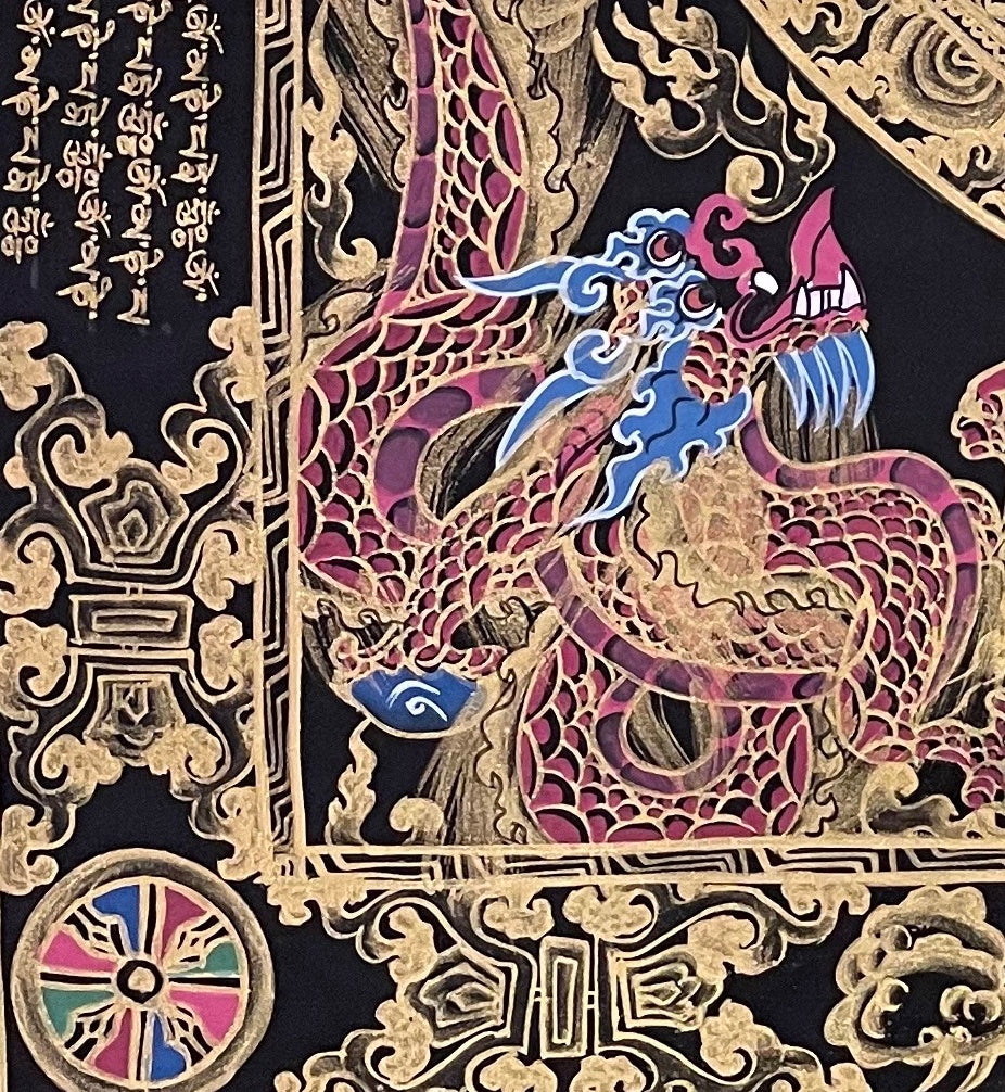 Mantra Mandala thangka, detail: bottom-left corner