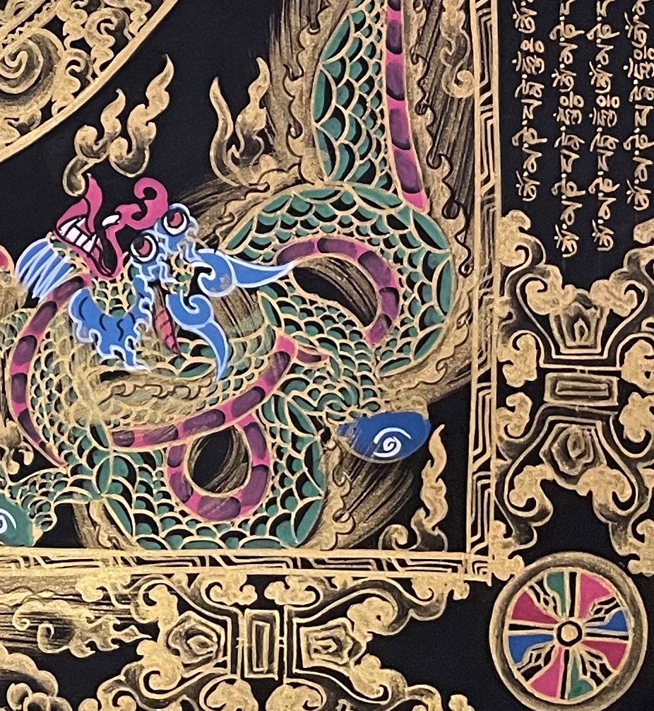 Mantra Mandala thangka, detail: bottom-right corner