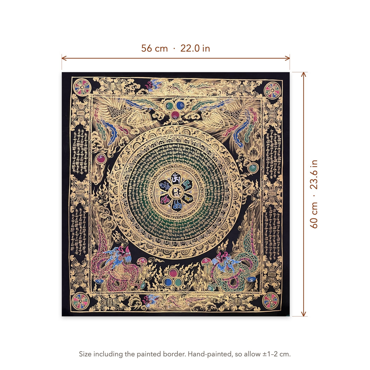 Size diagram: 56 × 60 cm (22.0 × 23.6 in), including the painted border