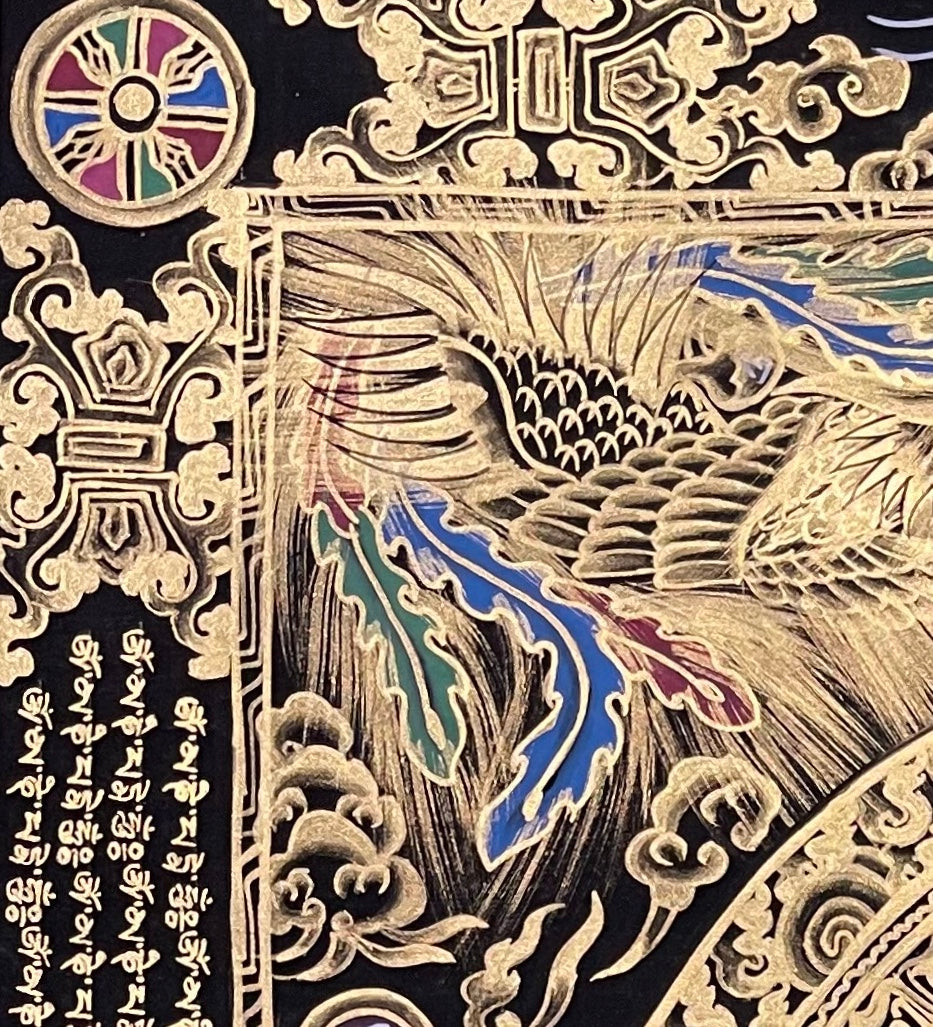 Mantra Mandala thangka, detail: top-left corner