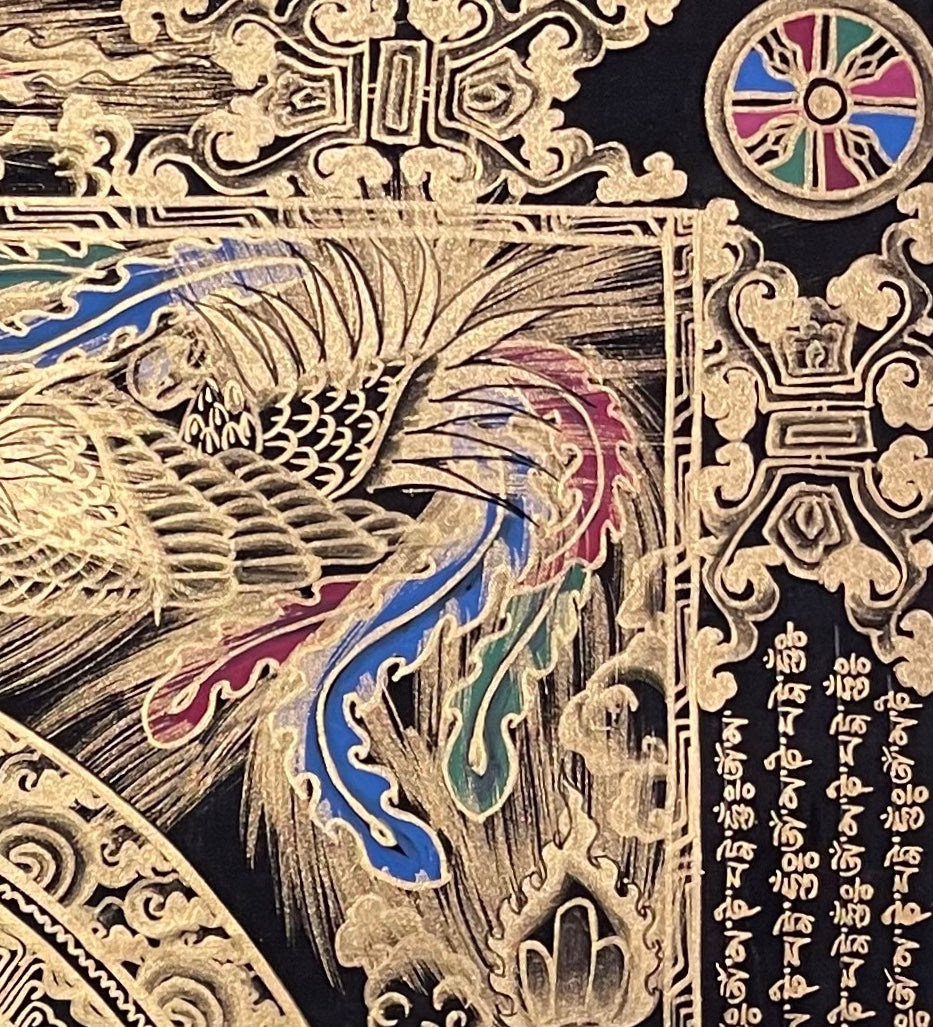 Mantra Mandala thangka, detail: top-right corner