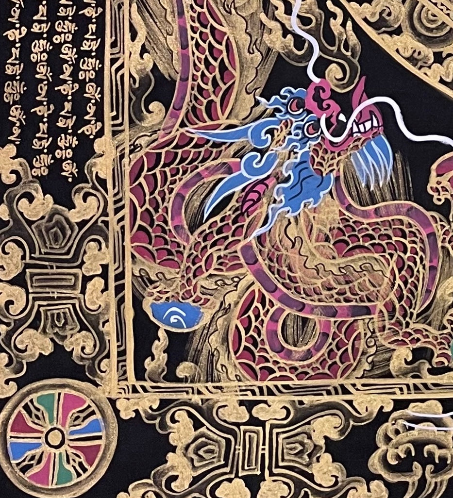 Mantra Mandala thangka, detail: bottom-left corner