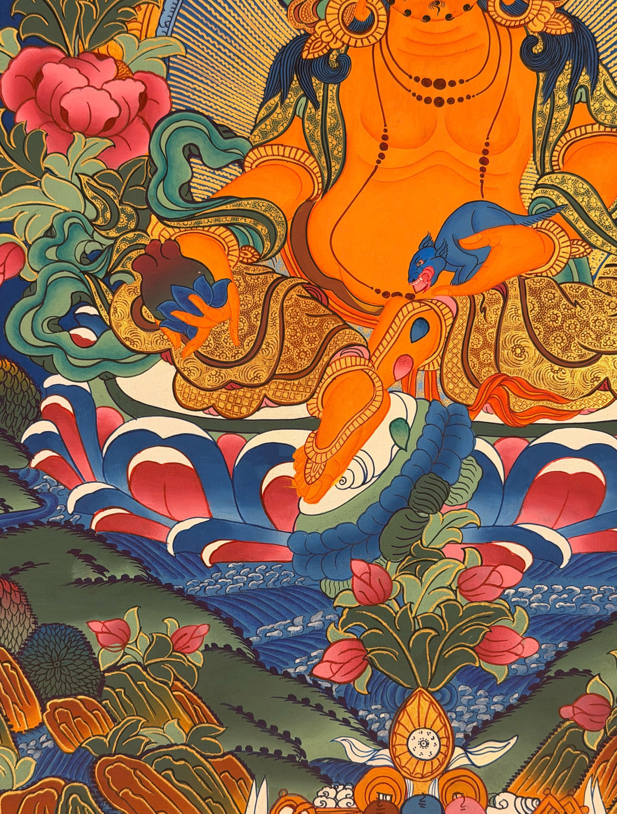 Yellow Jambhala thangka, close-up photo 1 of 5