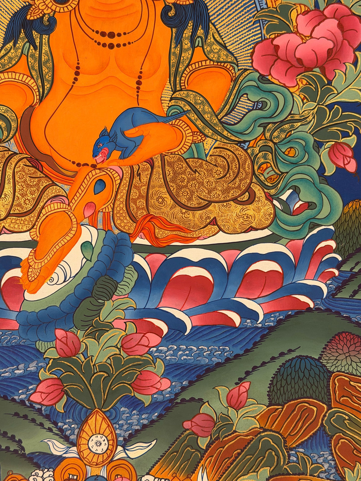 Yellow Jambhala thangka, close-up photo 2 of 5