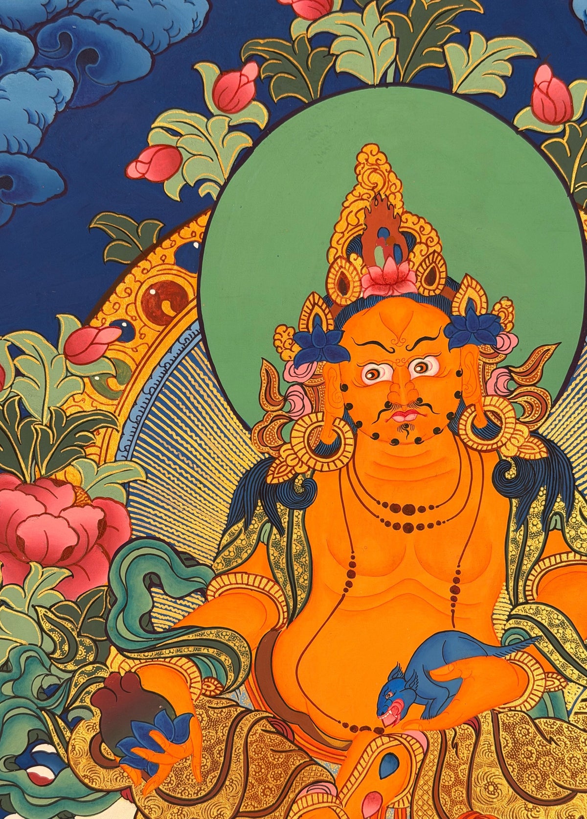 Yellow Jambhala thangka, close-up photo 3 of 5
