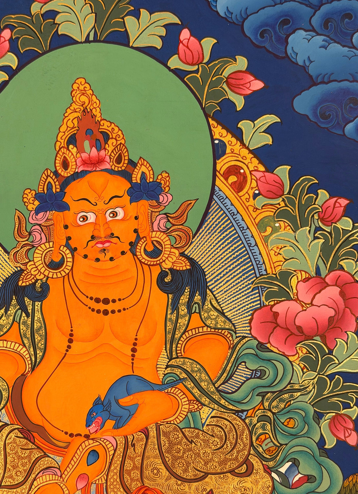 Yellow Jambhala thangka, close-up photo 4 of 5