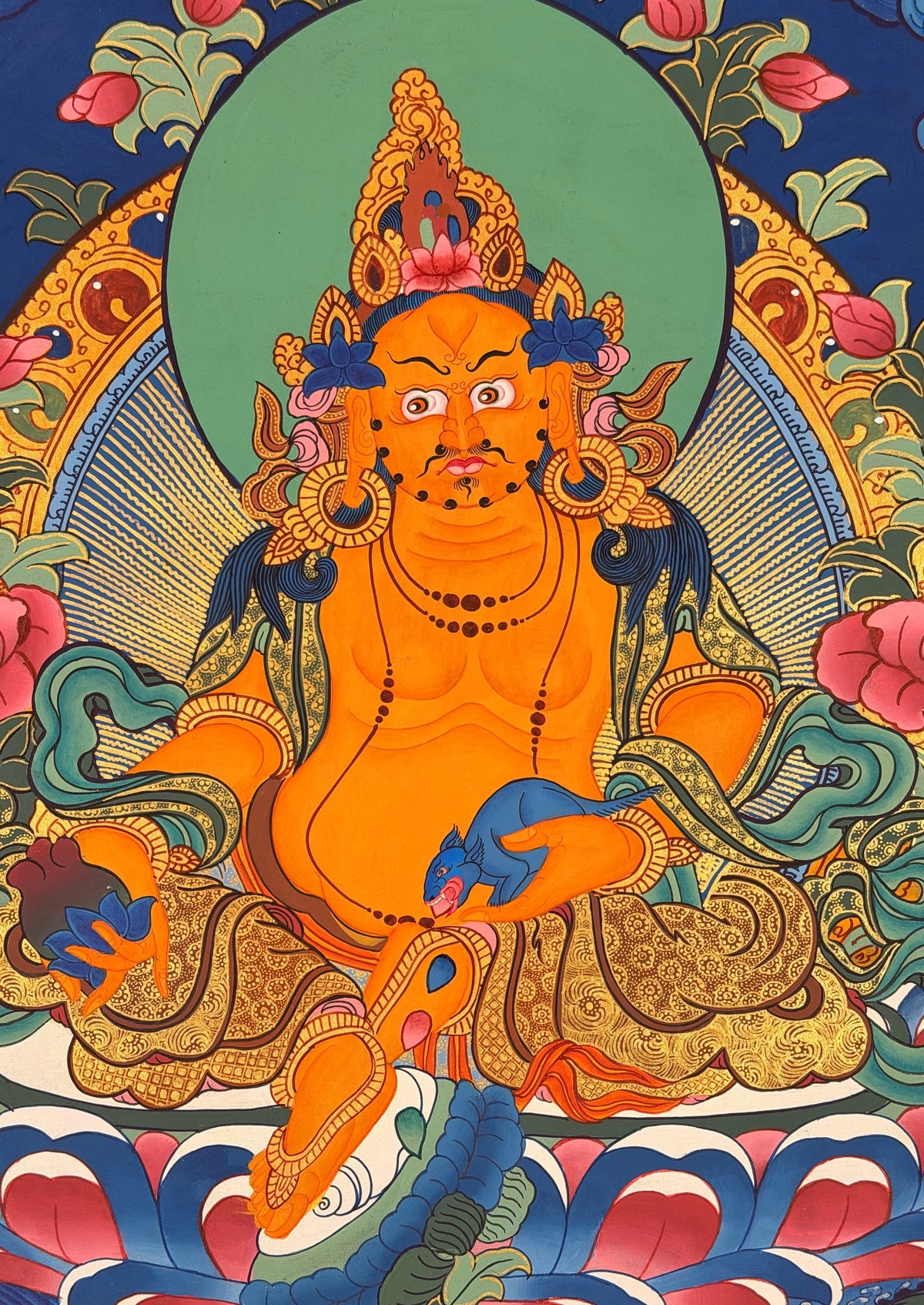 Yellow Jambhala thangka, close-up photo 5 of 5