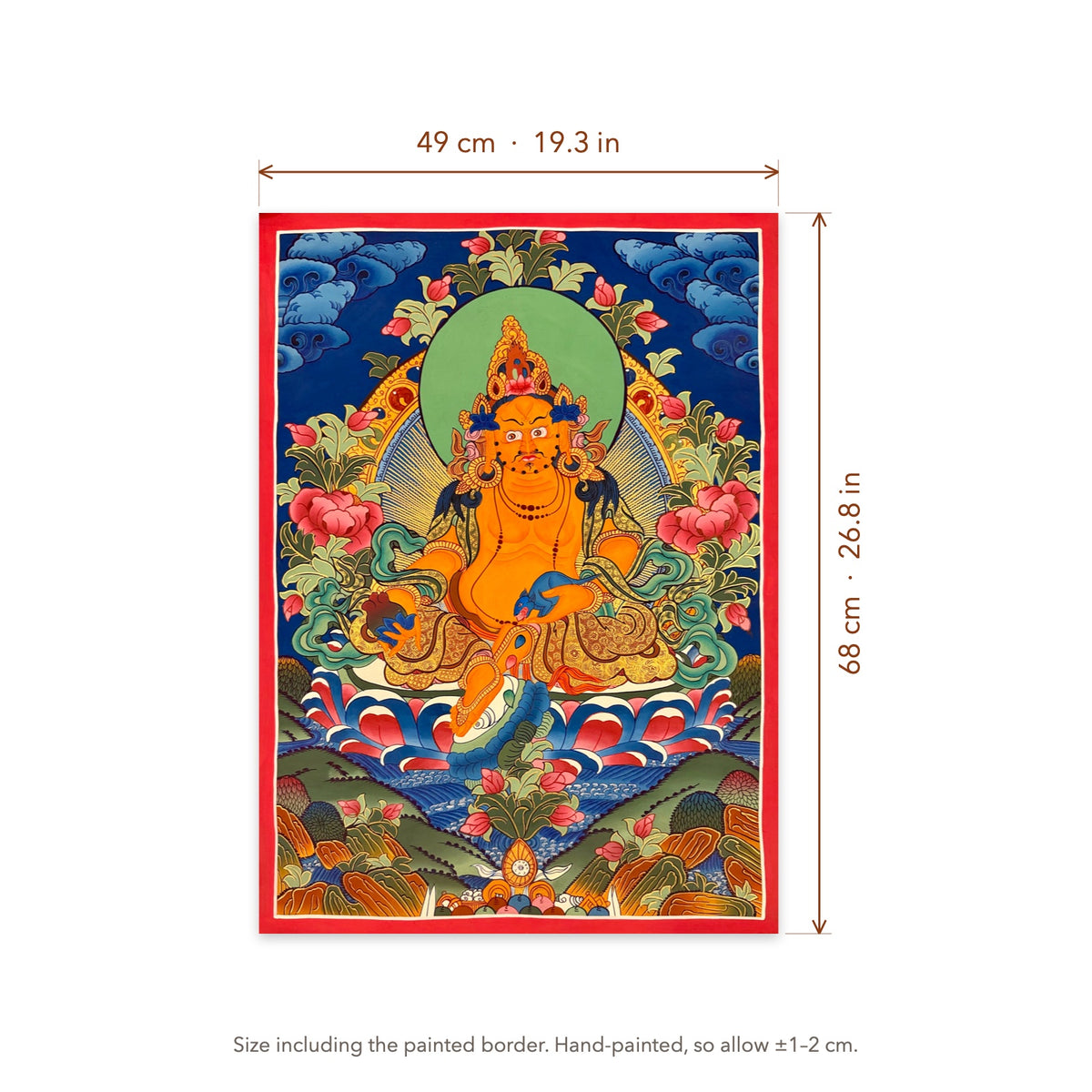Size diagram: 49 × 68 cm (19.3 × 26.8 in), including the painted border