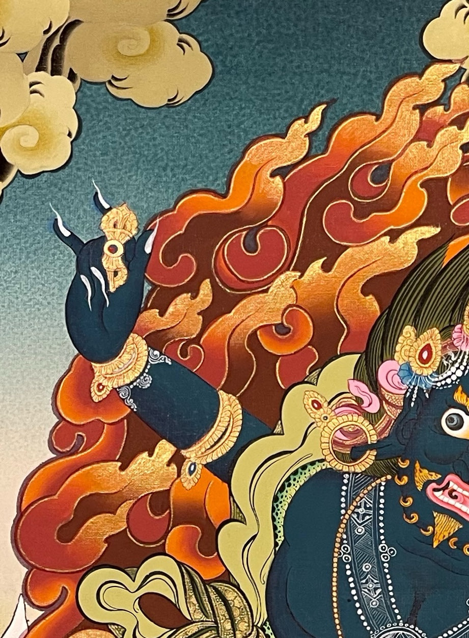 Vajrapani thangka, detail: top-left corner