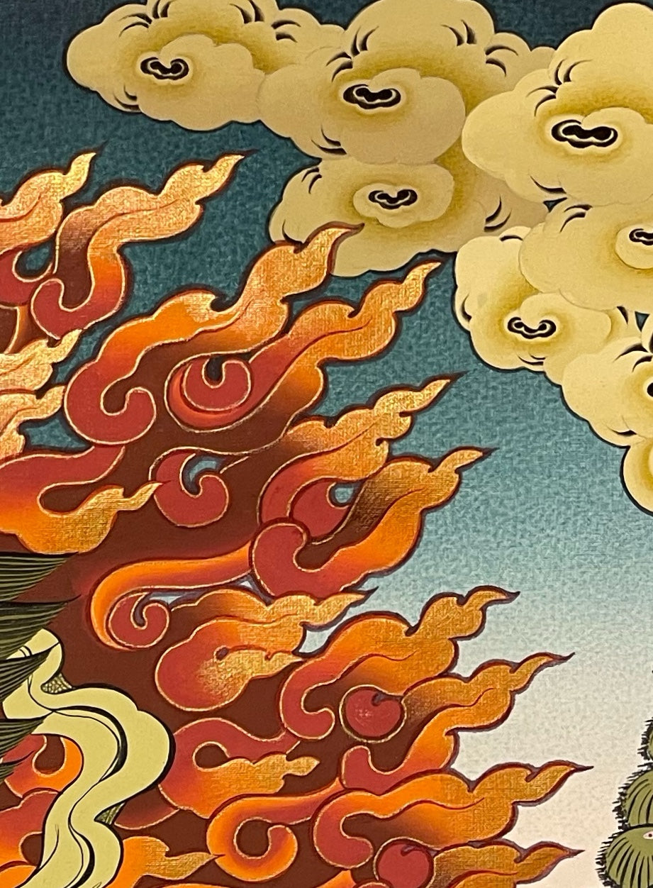 Vajrapani thangka, detail: top-right corner
