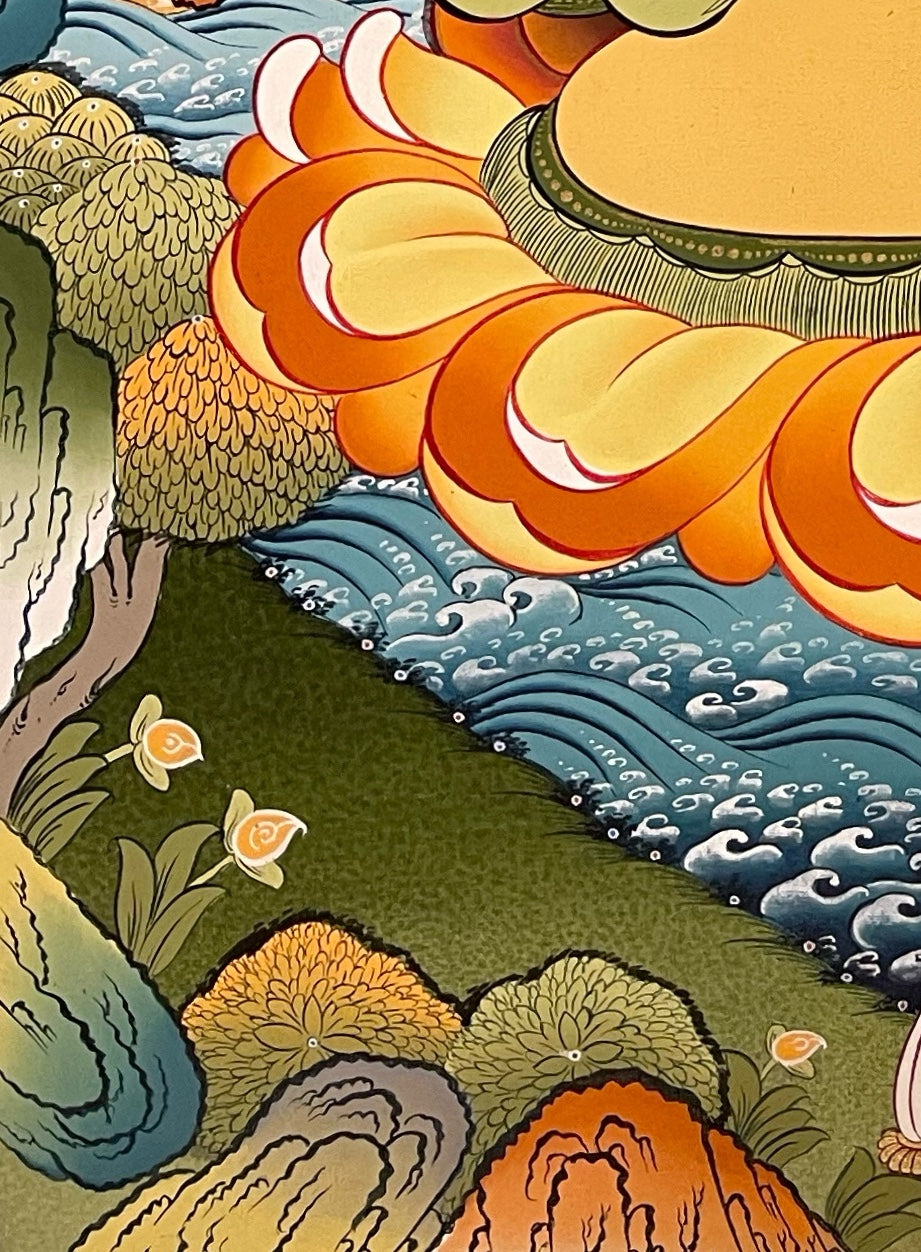 Vajrapani thangka, detail: bottom-left corner
